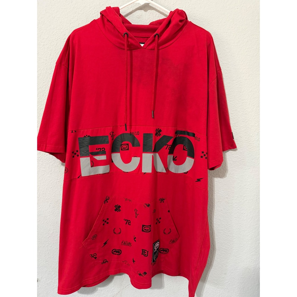 Ecko Unltd Mens 3XL Red Short Sleeve Hoodie Graphic Logo Streetwear Pullover